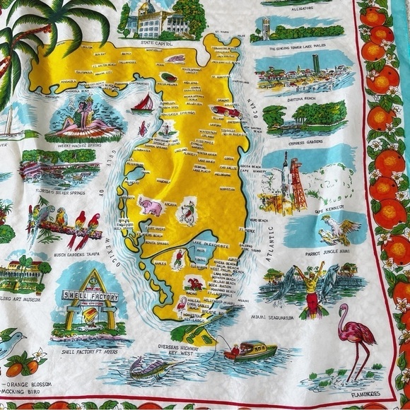 Vintage 50s Florida Map Scarf Wrap Headscarf Sun-Glo 28 - Picture 7 of 12